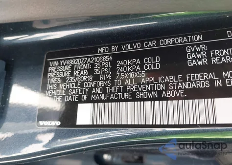 2010 Volvo Xc60 T6/T6 R-Design из США, поврежденный, VIN YV4992DZ7A2106854